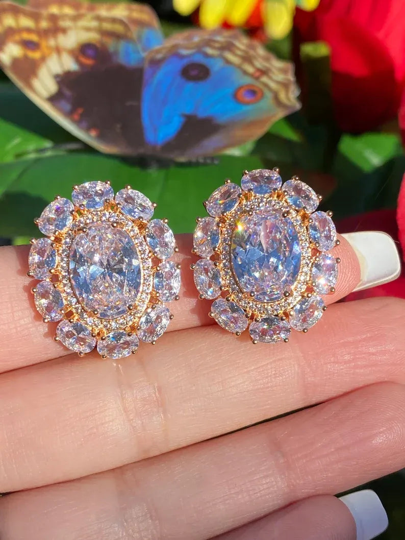 100% Natural Austrian Crystal Earrings, Shines and Sparkles like nothing else on earth, 14K Rose Gold Vermeil Multi stone Stud Earrings