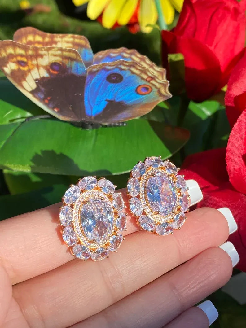 100% Natural Austrian Crystal Earrings, Shines and Sparkles like nothing else on earth, 14K Rose Gold Vermeil Multi stone Stud Earrings