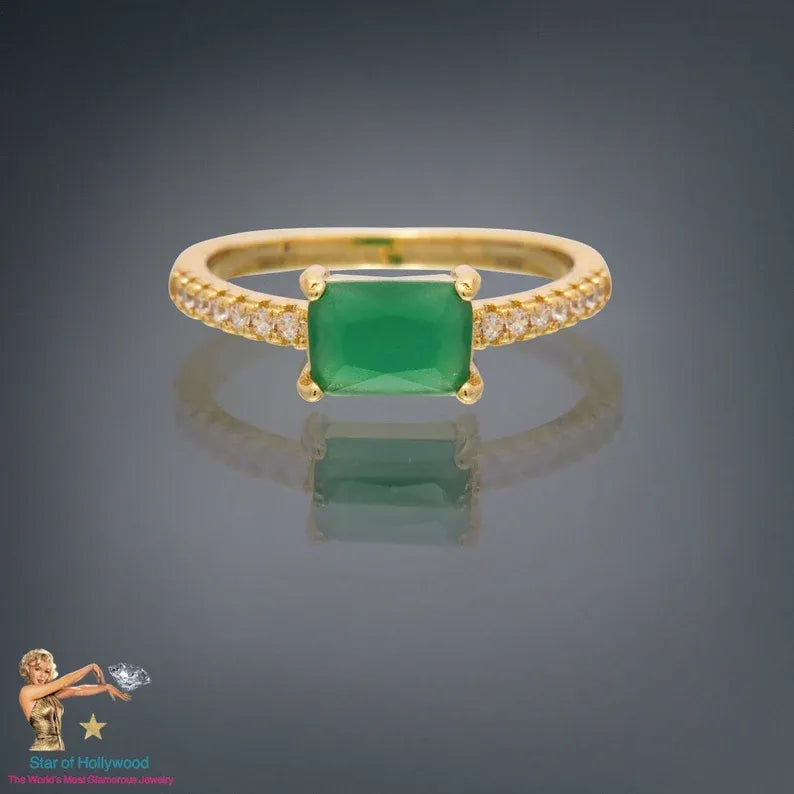 Dainty 0.5ct Natural Zambian Emerald Ring, Promise Ring, Emerald Engagement Ring, 18k Yellow Gold Vermeil, May Birthstone, Gift for her