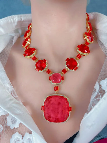 Mesmerizing, Big and Bold, Luxury and Elegant, Natural Orange Spessartine Garnet and Padparadsha Sapphire Necklace, Charm Necklace