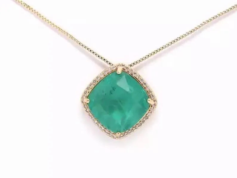 Natural Emerald Necklace, Genuine Emerald, Top Quality, Emerald and Diamond Necklace, May Birthstone Necklace, Gold or Silver