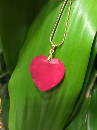 Queen of Hearts Ruby Necklace Top Quality Natural Ruby Rough Gemstone Brazil Fuchsia Pink Ruby Raw Necklace July Birthstone, Gifts for her