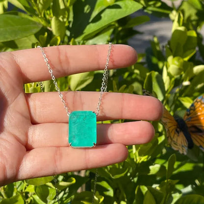 Glowing Neon Green Colombian Emerald Necklace, Dreamy Piece, Stunning Necklace, Dainty, Every Day Necklace, 925 Sterling Silver, Nice Gift