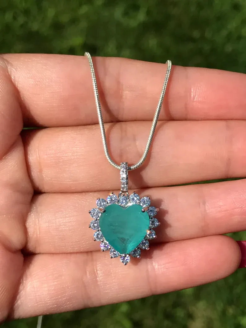 Handmade Pale Blue Natural Emerald Necklace Pendant 925 Sterling Silver Chain