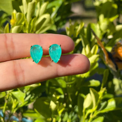 Sweet Exotic 1+1 Carat Natural Neon Colombian Emerald Stud Earrings with Amazing Neon Color and Glow 14K Yellow Gold Vermeil Emerald Pendant