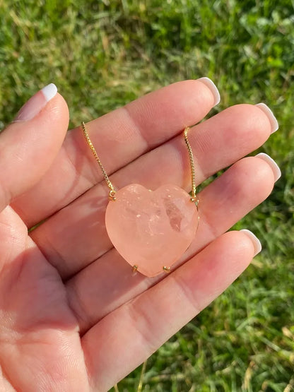 Romantic, Natural Peach Morganite Heart Necklace, Perfect Gift, Beautiful Necklace, Dainty Morganite Necklace, Large Heart Necklace, 18KGP