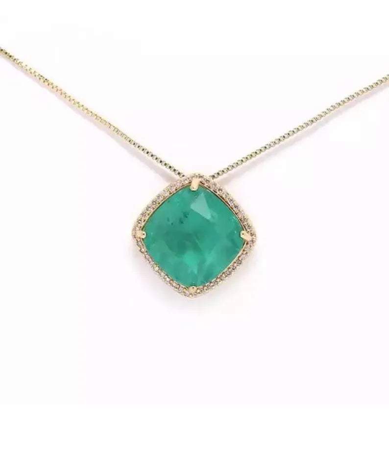 Natural Emerald Necklace, Genuine Emerald, Top Quality, Emerald and Diamond Necklace, May Birthstone Necklace, Gold or Silver