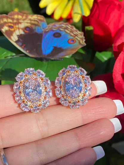 100% Natural Austrian Crystal Earrings, Shines and Sparkles like nothing else on earth, 14K Rose Gold Vermeil Multi stone Stud Earrings