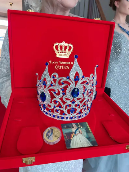 Royal Queen Elizabeth Memorabilia, Luxury Sapphire and Diamond Crown, Worn by Queen. Limited Edition. Comes with Coin and Golden Certificate