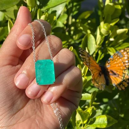 Glowing Neon Green Colombian Emerald Necklace, Dreamy Piece, Stunning Necklace, Dainty, Every Day Necklace, 925 Sterling Silver, Nice Gift