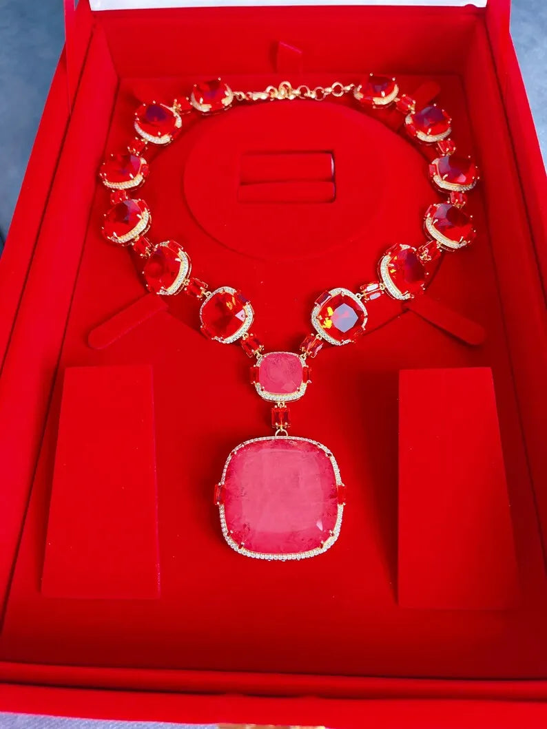 Mesmerizing, Big and Bold, Luxury and Elegant, Natural Orange Spessartine Garnet and Padparadsha Sapphire Necklace, Charm Necklace