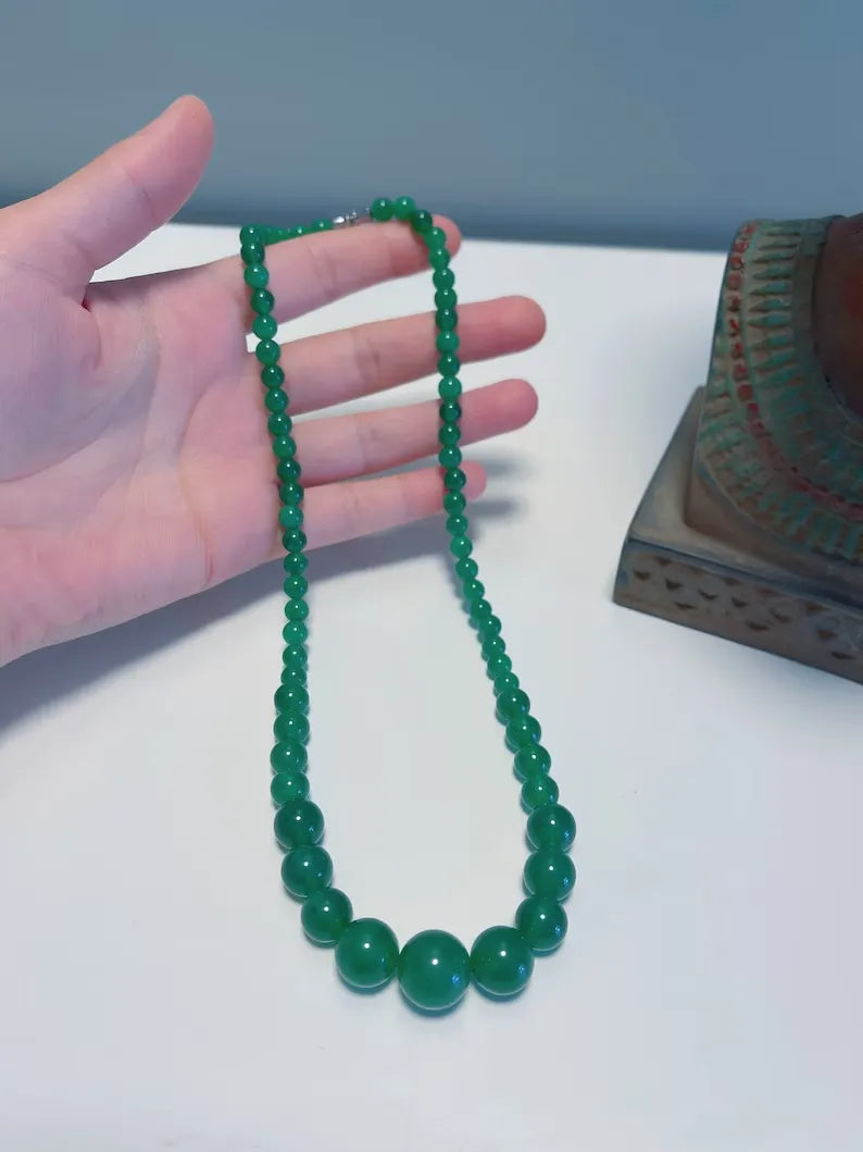 Vintage Inspired Jadeite Bead Necklace Handmade Masterpiece of Art and Elegance, Gifts for Her, Emerald Bead Necklace, Queen Inspired Collar