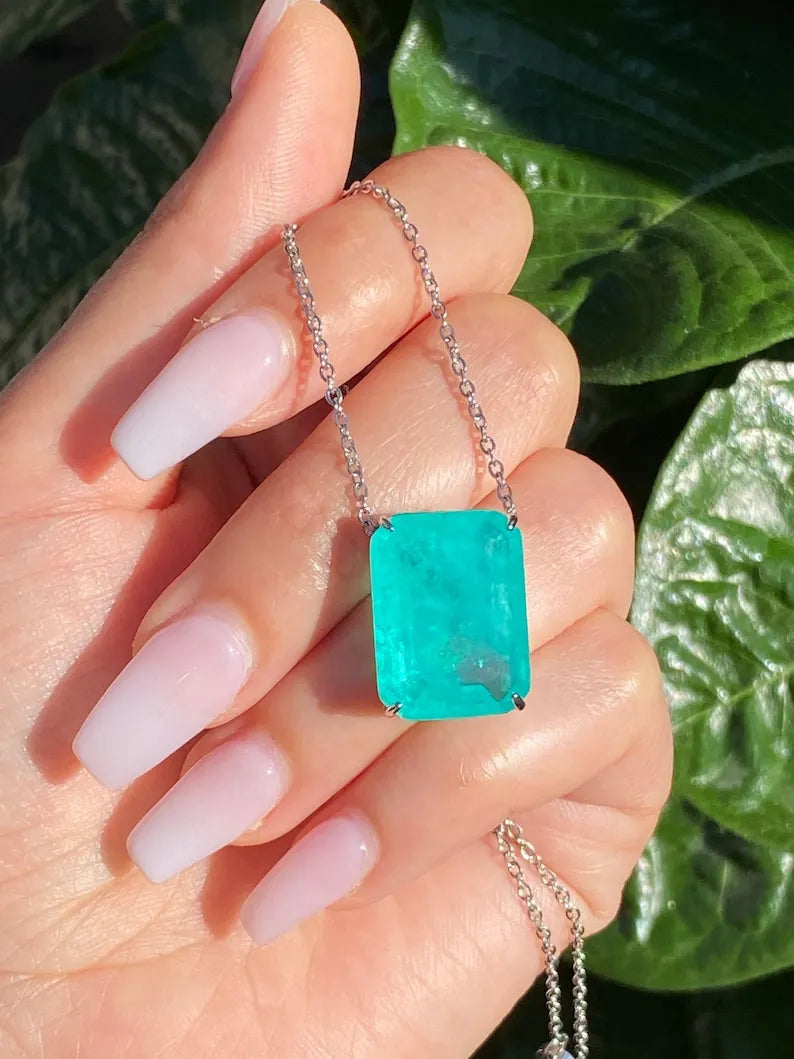 Handmade 100% Glowing Exotic Blue Natural Paraiba Tourmaline Rectangle Drop Necklace Pendant, Minimalist Paraiba Every Day Necklace, Gift