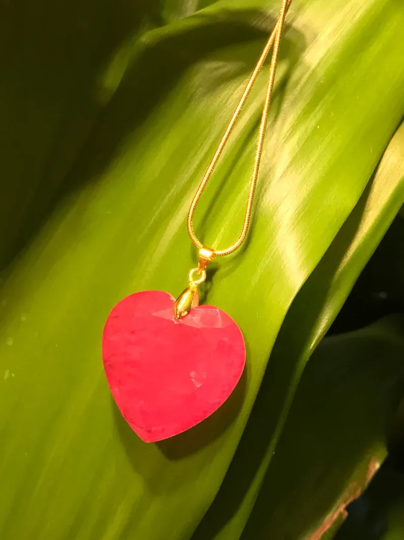 Queen of Hearts Ruby Necklace Top Quality Natural Ruby Rough Gemstone Brazil Fuchsia Pink Ruby Raw Necklace July Birthstone, Gifts for her