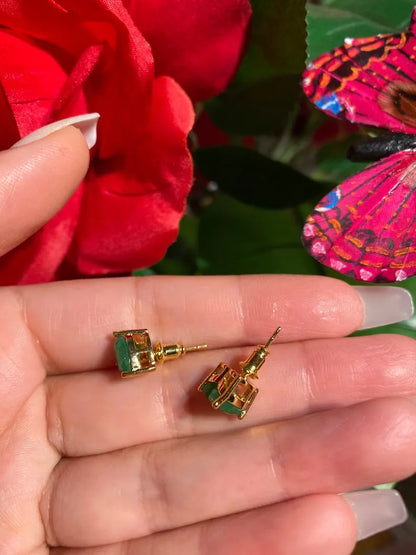 Sweet 2 Pairs of natural forest green emerald and paraiba tourmaline stud earrings, small heart shaped design, butterfly back