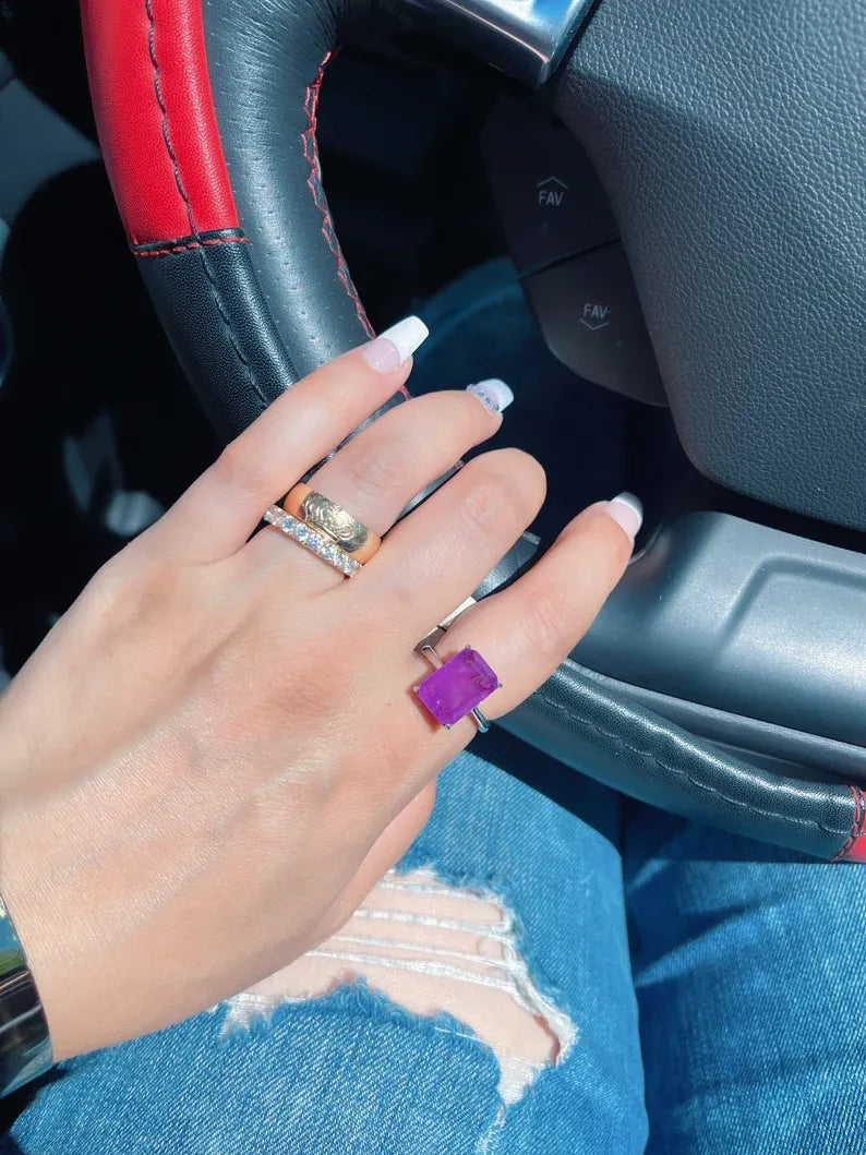 Classic Minimalist Purple Amethyst Ring Madagascar, Every Day Ring, February Birthstone, Natural Amethyst Gemstone Ring, 925 Sterling Silver