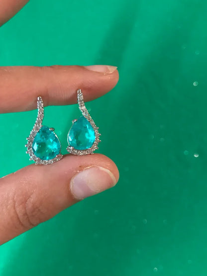 Top Quality Ocean Blue Natural Paraiba Tourmaline Stud Earrings Stunning! Color and Glow is amazing!