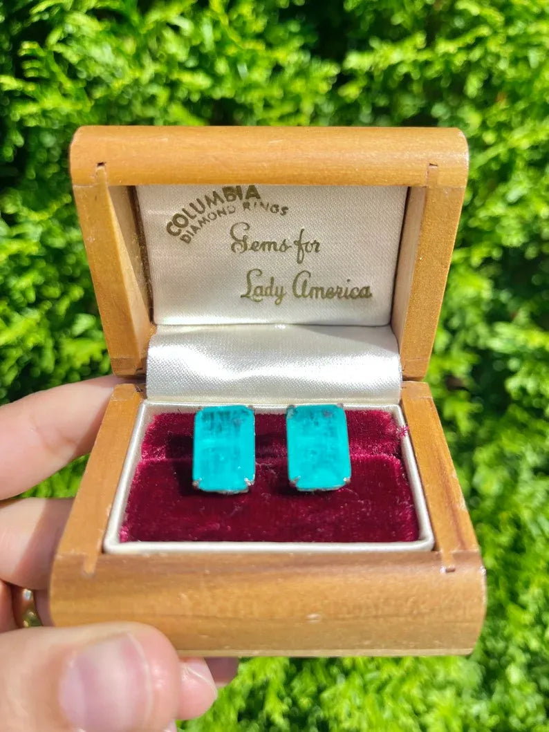 100% Glowing Genuine Colombian Emerald Stud Earrings, Small Dainty Emerald Earrings, Natural Emerald Jewel with Exotic Neon Color Glow