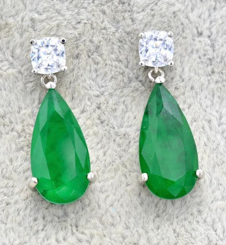 Vibrant Green Natural Emerald Dangle and Drop Earrings, Emerald May Birthstone, Emerald Healing Gem, Pear Dangle Earrings, 925 Silver, Gift