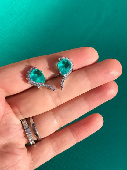 Top Quality Ocean Blue Natural Paraiba Tourmaline Stud Earrings Stunning! Color and Glow is amazing!