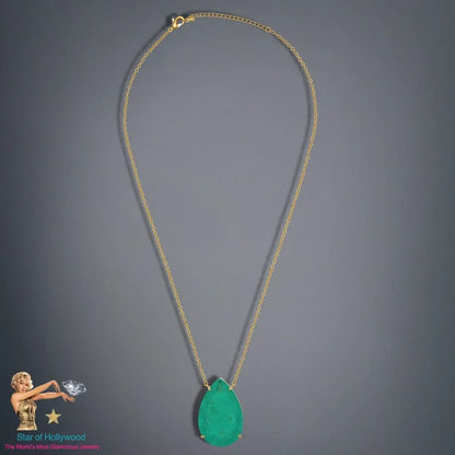 Caribbean Treasure, Extra Large Neon Colombian Emerald Pear Necklace Pendant, 18K Yellow Gold Vermeil, Luxury Gift, May Birthstone