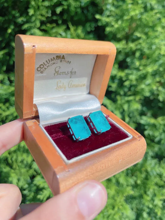 100% Glowing Genuine Colombian Emerald Stud Earrings, Small Dainty Emerald Earrings, Natural Emerald Jewel with Exotic Neon Color Glow