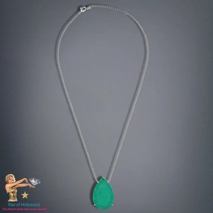 Incredible Extra Large Neon Colombian Emerald Pear Necklace Pendant, 925 Sterling Silver, Luxury Gift, May Birthstone