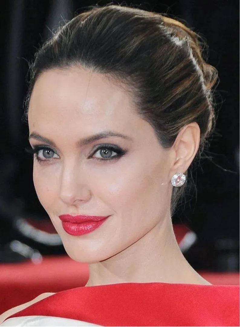 Angelina Jolie Inspired, Large Diamond Stud Earrings, Celebrity Hollywood Inspired, Round Solitaire 10mm Big, Gold Silver or Stainless Steel