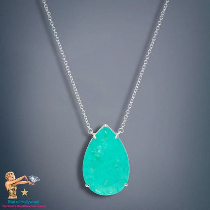 Incredible Extra Large Neon Colombian Emerald Pear Necklace Pendant, 925 Sterling Silver, Luxury Gift, May Birthstone