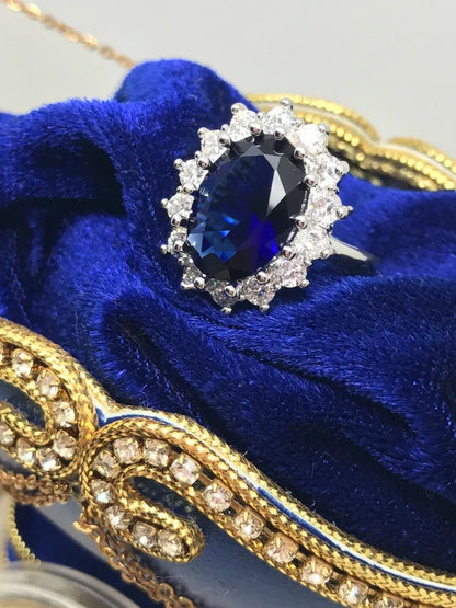 Royal Sapphire Ring, Inspired by Princess Diana, comes with golden coin of Prince Charles and Princess Diana