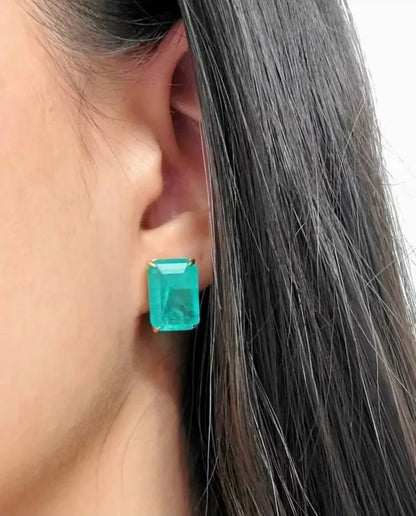 Glowing Neon Green Colombian Emerald Stud Earrings, Emerald Cut Earrings, Small Dainty Earrings, May Birthstone, Bethany Ciotola Earrings