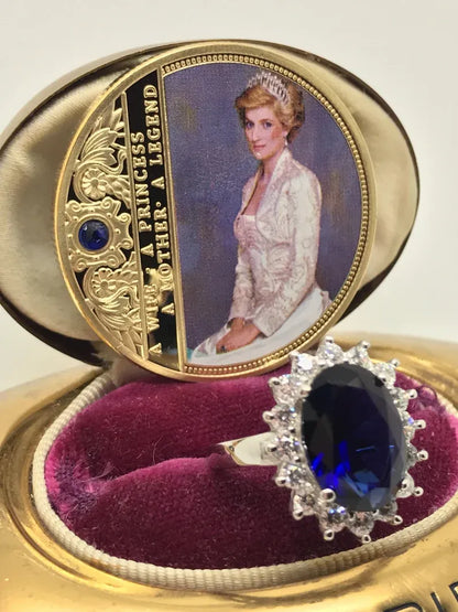 Sapphire and Diamond Ring, Princess Diana Style Royal Memorabilia