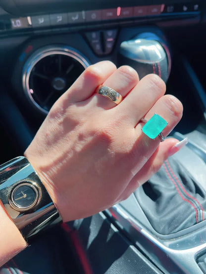 100% Glowing Genuine Colombian Emerald Ring, Minimalist Small Dainty, Natural Emerald Ring with Exotic Neon Color & Glow 925 Sterling Silver