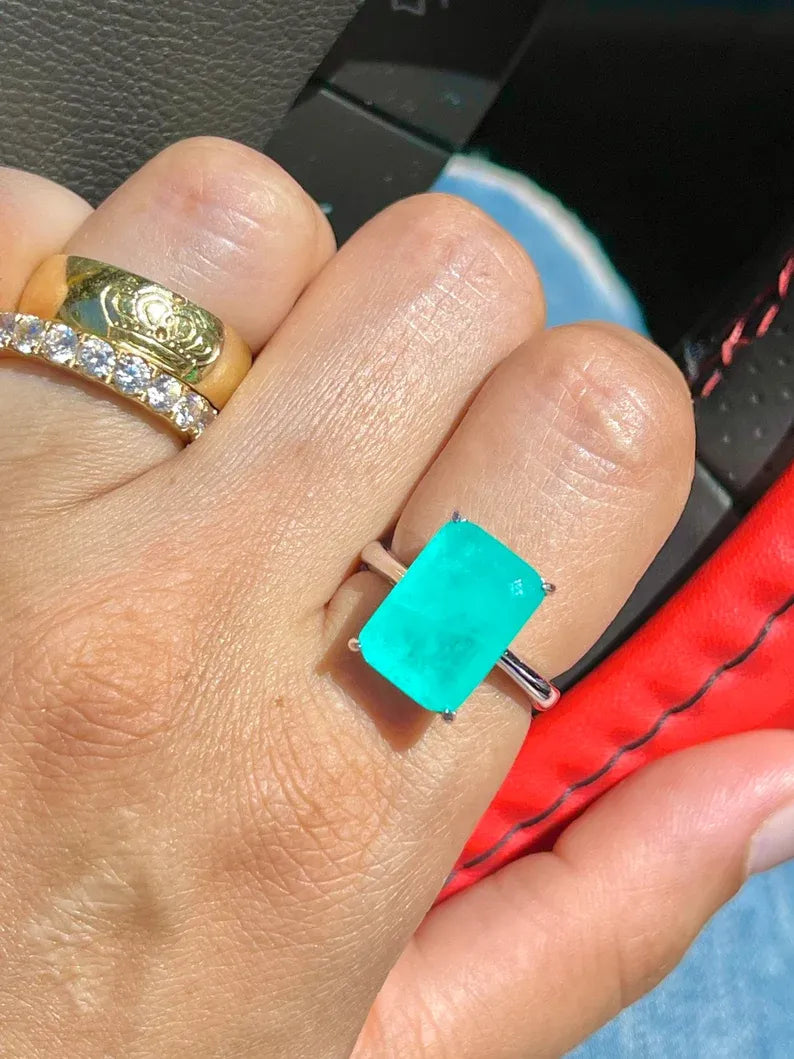 Glowing! Exotic Blue Paraiba Tourmaline Ring, Minimalist Ring, Engagement Ring, Classic Every Day Ring, Ocean Blue Paraiba Ring, 925 Silver