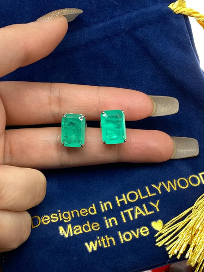 Glowing Neon Green Colombian Emerald Stud Earrings, Emerald Cut Earrings, Small Dainty Earrings, May Birthstone, Bethany Ciotola Earrings