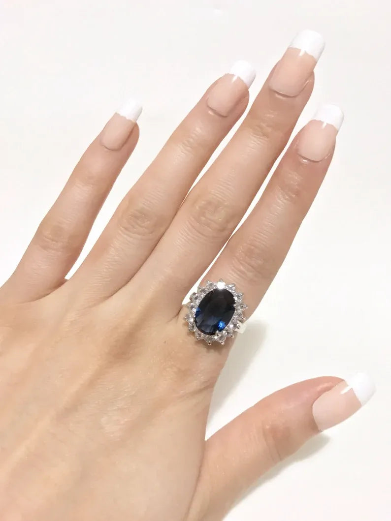 Princess Diana Style Inspired Sapphire and Diamond Ring with Original Coin