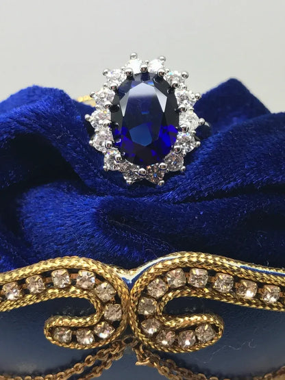 Royal Sapphire Ring, Inspired by Princess Diana, comes with golden coin of Prince Charles and Princess Diana