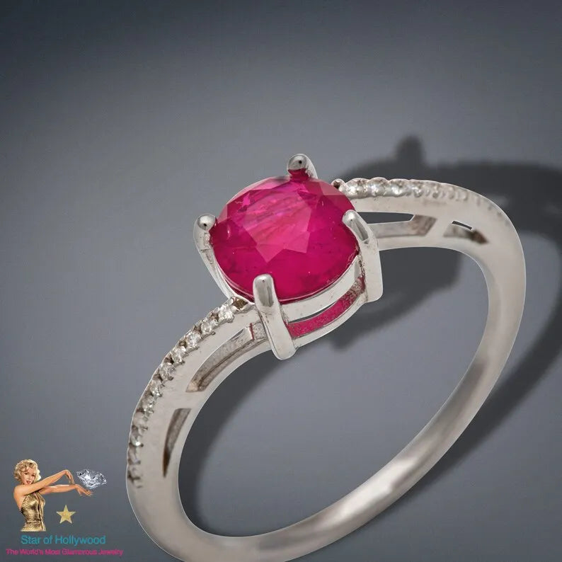 Miraculous Tiny 1ct Natural Mozambican Pink Ruby with 100% Genuine Diamonds, Dainty Ring, Minimalist Ring Promise Engagement Ring 925 Silver