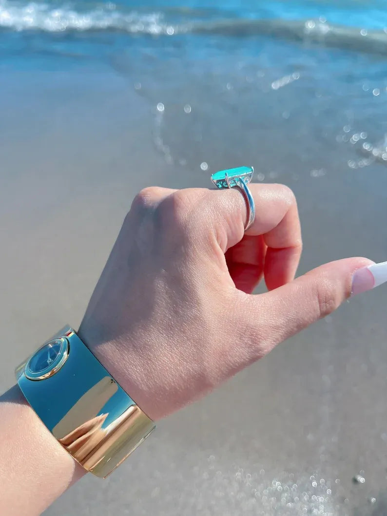 100% Glowing Genuine Colombian Emerald Ring, Minimalist Small Dainty, Natural Emerald Ring with Exotic Neon Color & Glow 925 Sterling Silver