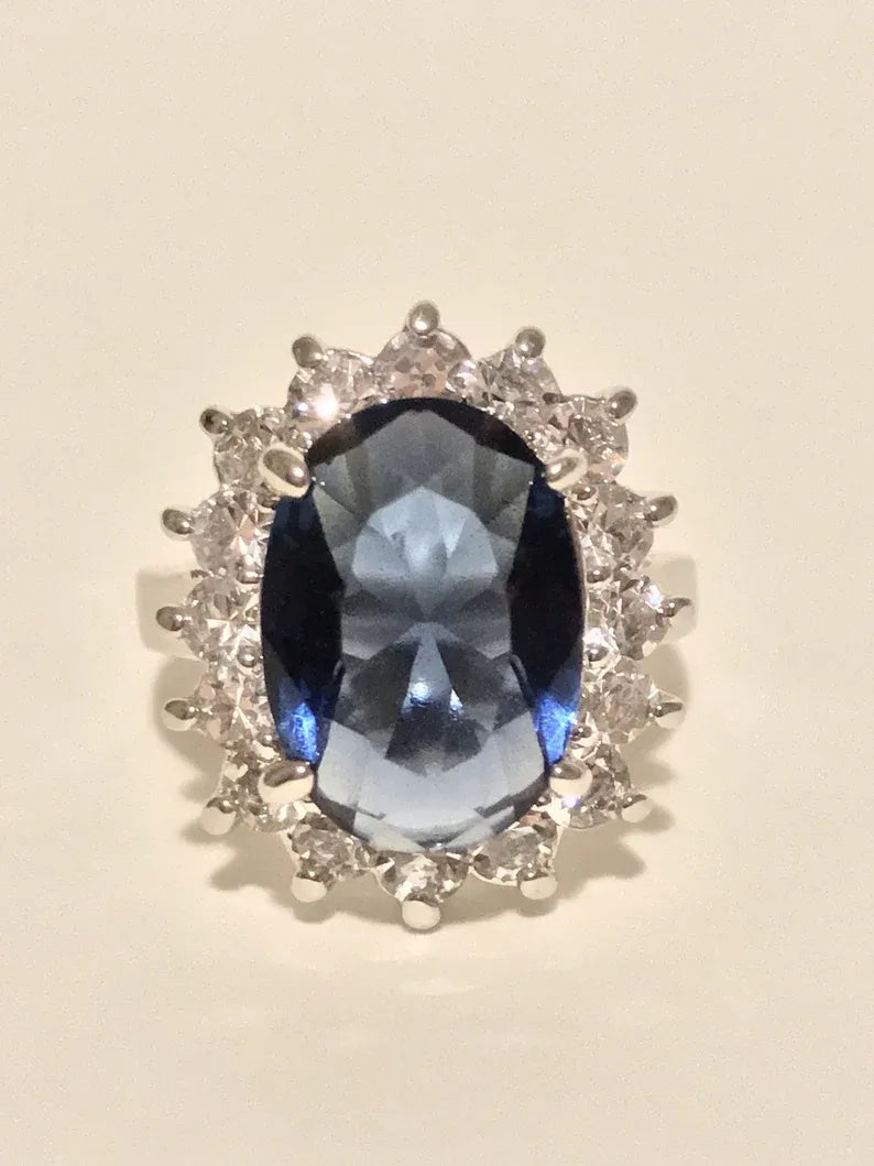 Princess Diana Style Inspired Sapphire and Diamond Ring with Original Coin