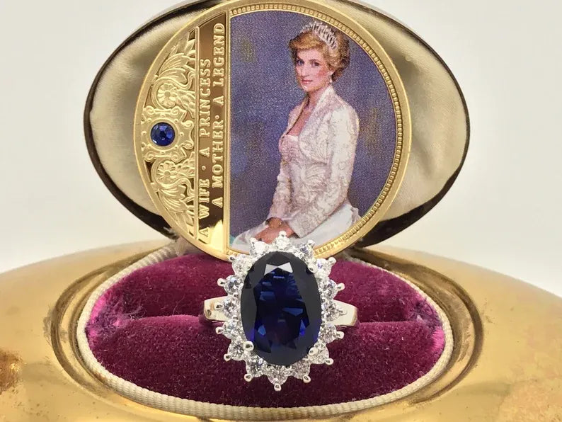 Sapphire and Diamond Ring, Princess Diana Style Royal Memorabilia