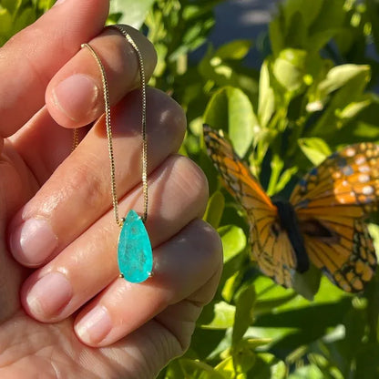 3 Carat Teardrop Ice Blue Paraiba Tourmaline Necklace, with Exotic Neon Color and Glow, Available in Gold and Silver, Every Day Necklace