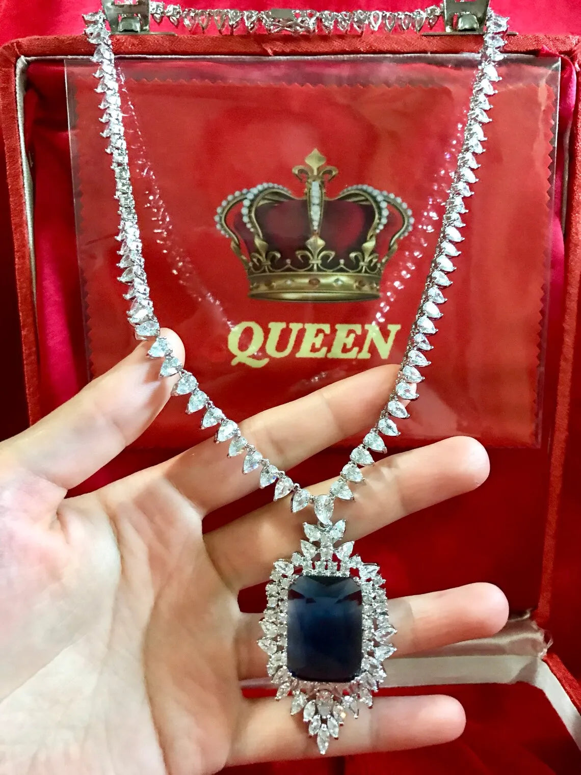 Imperial Elegance, Sapphire and Diamond Jewelry Set, Inspired by Queen, Sapphire Necklace, Sapphire Earrings, Luxury Jewelry Set