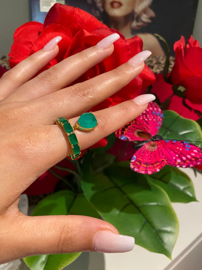 Mesmerizing Natural Zambian Emerald Ring Emerald Band Dangle Drop Emerald 18K Yellow Gold Vermeil Engagement Band Ring Size 7