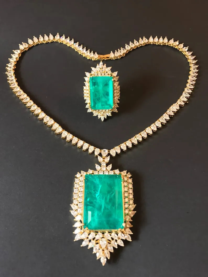 Imperial 24.000 Value World Largest Natural Glowing Neon Colombian Emerald Necklace Jewelry Set 100+ Carats Brand Princess