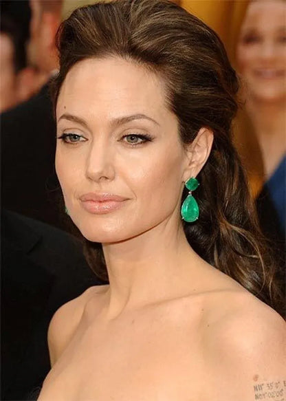 Angelina Jolie Inspired, Famous Hollywood Star, 100% Natural Vibrant Green Zambian Emerald Earrings, 18K Yellow Gold Vermeil, Angelina Style