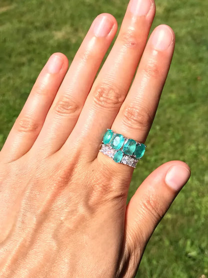 Breathtaking 25 Carat Natural Neon Blue Colombian Emerald Muzo Multi Gem Ring with Luxury Band