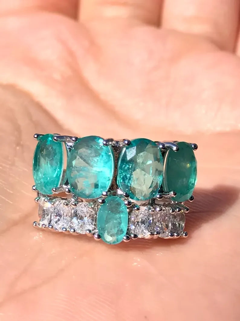 Breathtaking 25 Carat Natural Neon Blue Colombian Emerald Muzo Multi Gem Ring with Luxury Band