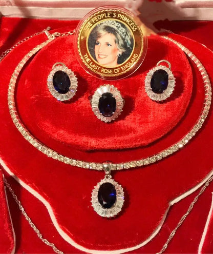 Princess Diana Sapphire and Diamond Jewelry Set Royal Memorabilia Luxury comes with Original Coin and accessories