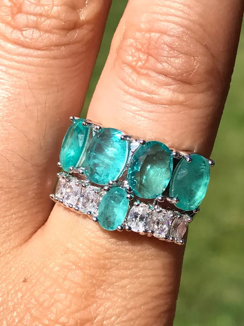 Breathtaking 25 Carat Natural Neon Blue Colombian Emerald Muzo Multi Gem Ring with Luxury Band